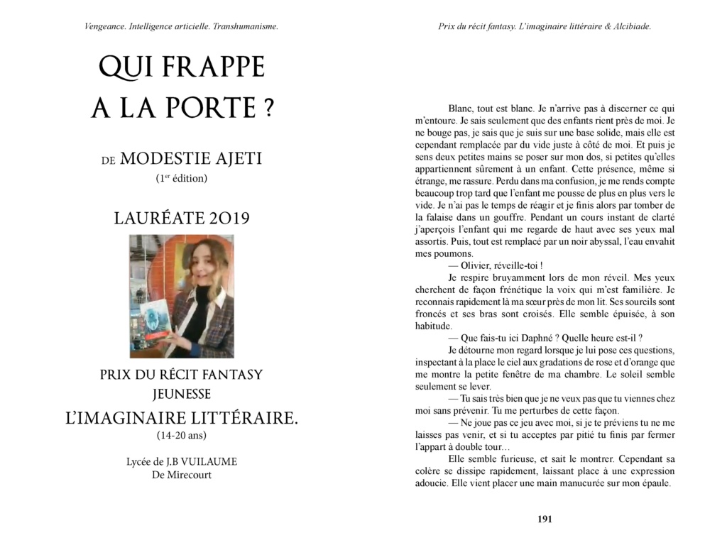 MODESTIE AJETI. Lauréate jeunesse 2019 (16-20 ans). Prix du Récit Fantasy l'imaginaire littéraire. Modest10