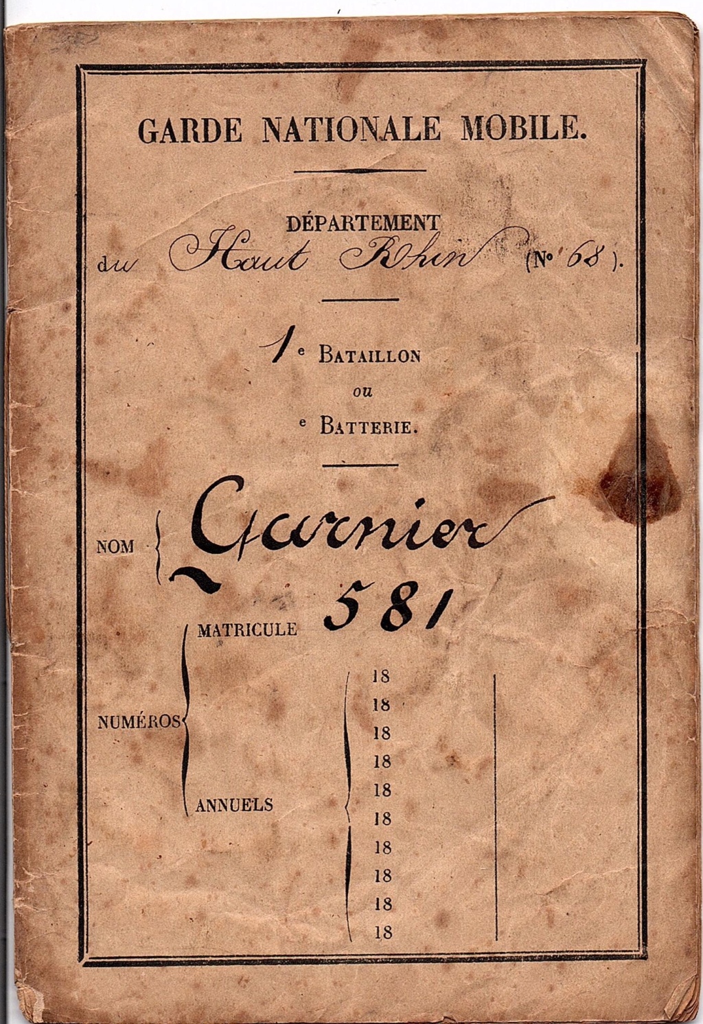 LIVRET GARDE NATIONALE MOBILE (haut-rhin/Belfort) 1870 à clôturer(Metz 05/01/19) Img02112