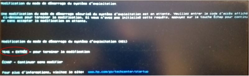 BIOS : le code d'accès de "7646 - Entrée"