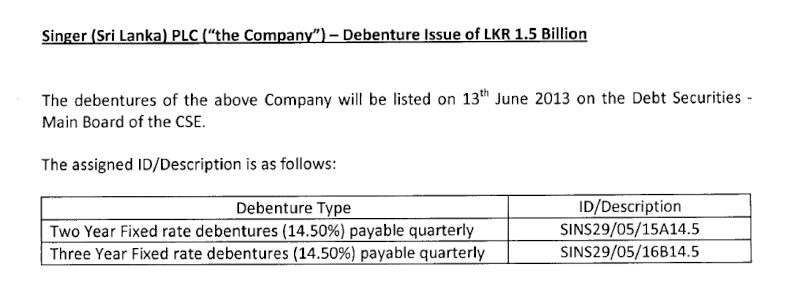 Singer Sri Lanka Debenture Issue Singer11