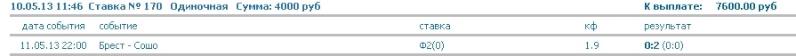 Скрин шоты ставок за 11 мая Dduddu60