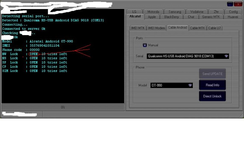 portable OT 990 Alcatel verrouiller apres plusieurs essai de desimlockage Alcate12