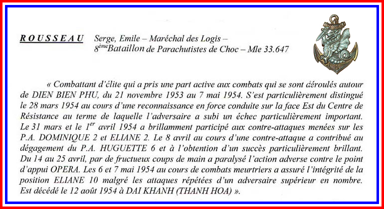 ROUSSEAU serge Mal des Logis 8ème Bat Parachutiste mort à Dien Bien Phu 12 août 1954  Texte_11