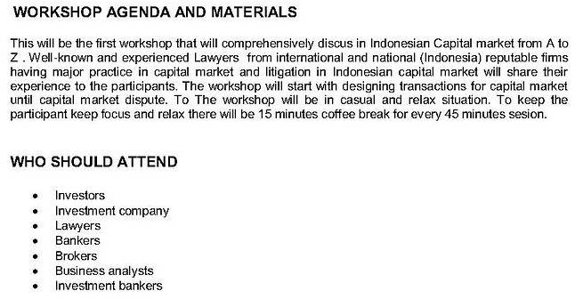 WORKSHOP: CAPITAL MARKET FROM A-Z (Update) Cm212