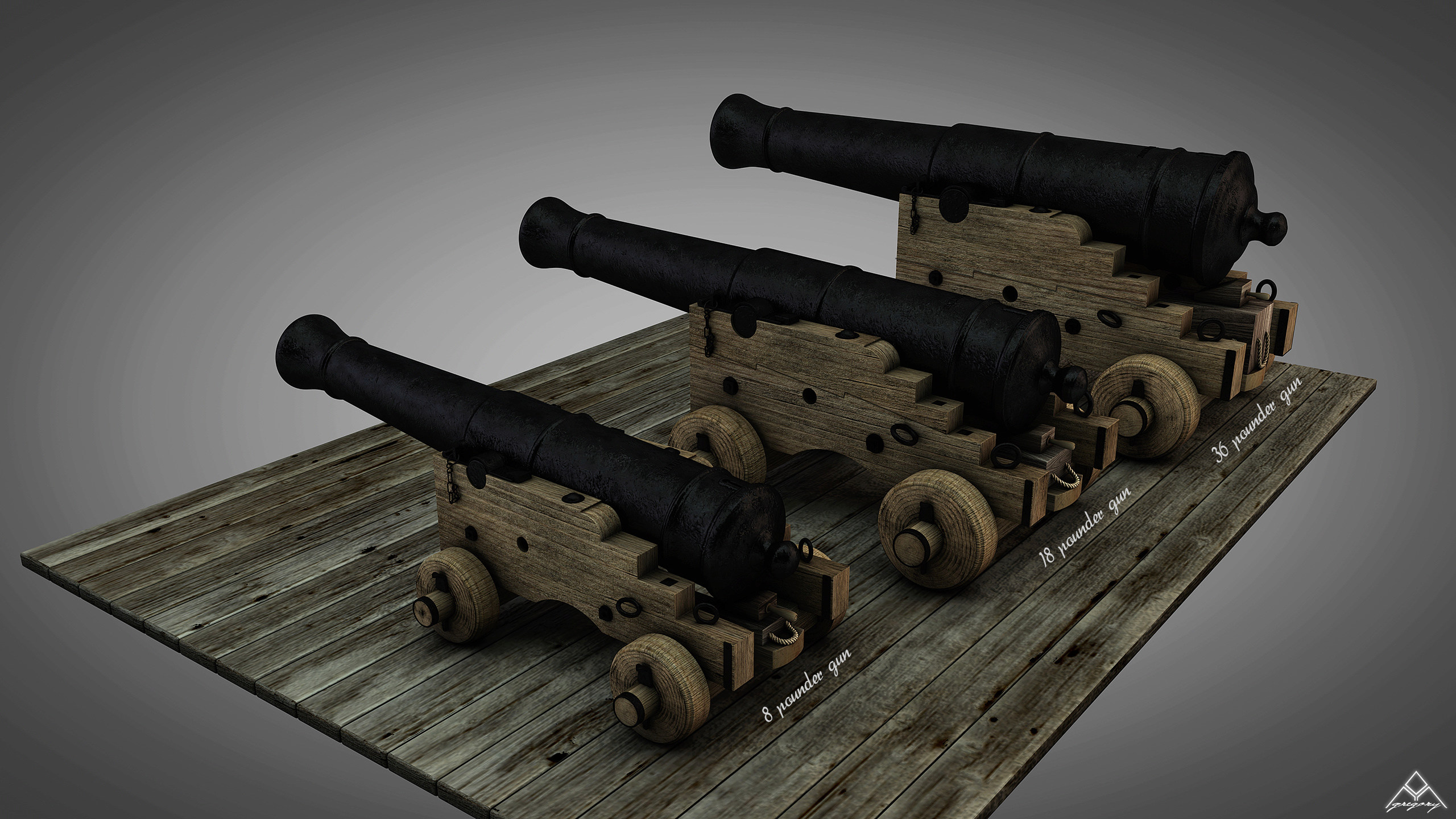 Canons de vaisseau 74 canons [rendus 3D] de Greg_3D Ensemb16