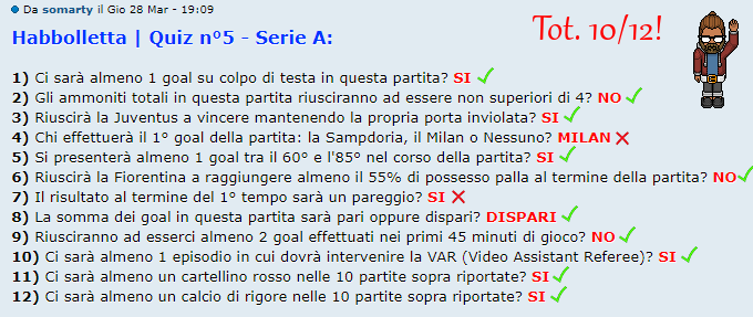 [RISULTATI] Habbolletta | Quiz #5 - Serie A | Vincitori Sm10