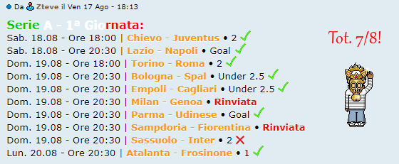 [RISULTATI] 1ª Giornata di Serie A + Altre Partite | Vincitori Steve10