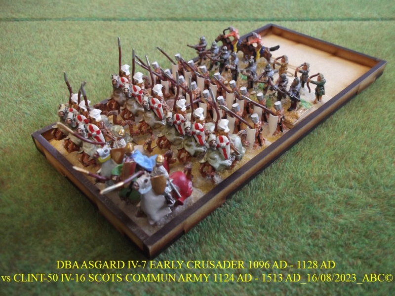  GALERIE DBA jeudi 17 Août 2023 au local ASGARD IV-7 EARLY CRUSADER 1096 AD - 1128 AD vs CLINT-50 IV-16 SCOTS COMMUN ARMY 1124 AD - 1513 AD 01-dba12