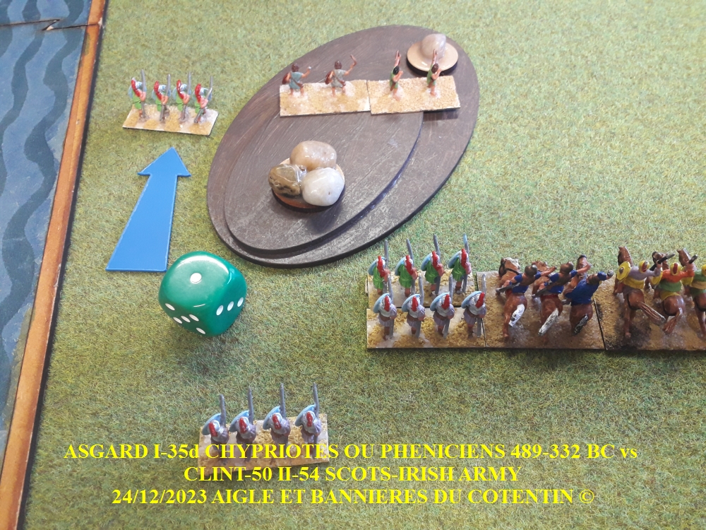 GALERIE DBA 2ème partie ASGARD I-35d CHYPRIOTES OU PHENICIENS 489-332 BC vs  CLINT-50 IV-16 SCOTS COMMUN ARMY 1124AD - 1512AD 23/12/2023 AIGLE ET BANNIERES DU COTENTIN © 04-abc22