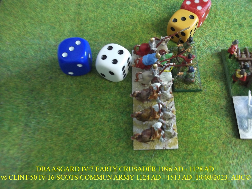 GALERIE DBA samedi 19 Août 2023 au local ASGARD IV-7 EARLY CRUSADER 1096 AD - 1128 AD vs CLINT-50 IV-16 SCOTS COMMUN ARMY 1124 AD - 1513 AD 15-dba13