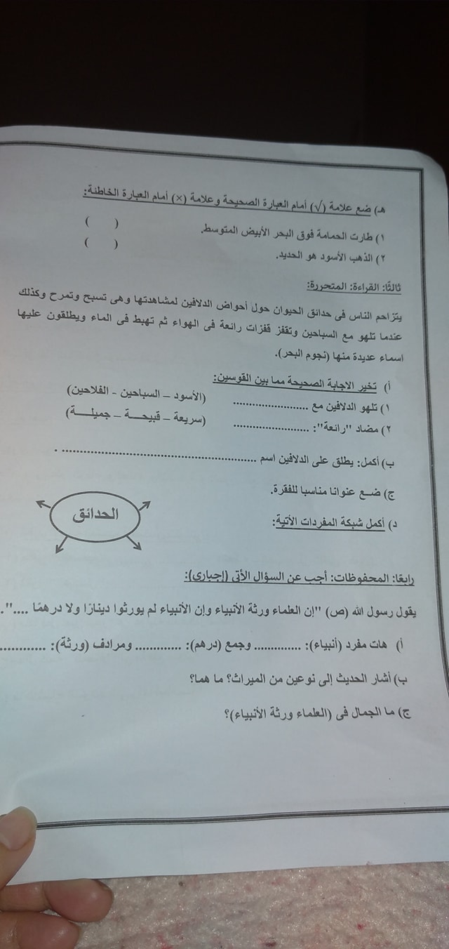 امتحان اللغة العربية للصف الخامس الابتدائي الترم الاول 2022 إدارة العمرانية التعليمية 1027