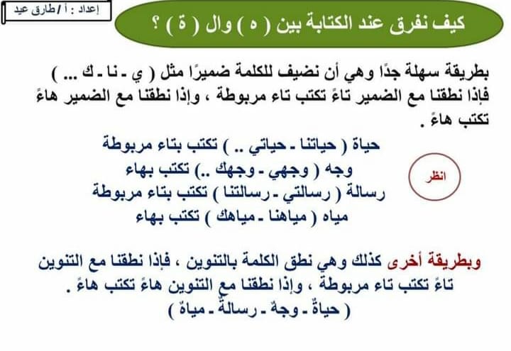  الفرق بين التاء المفتوحة والتاء المربوطة والهاء  11124