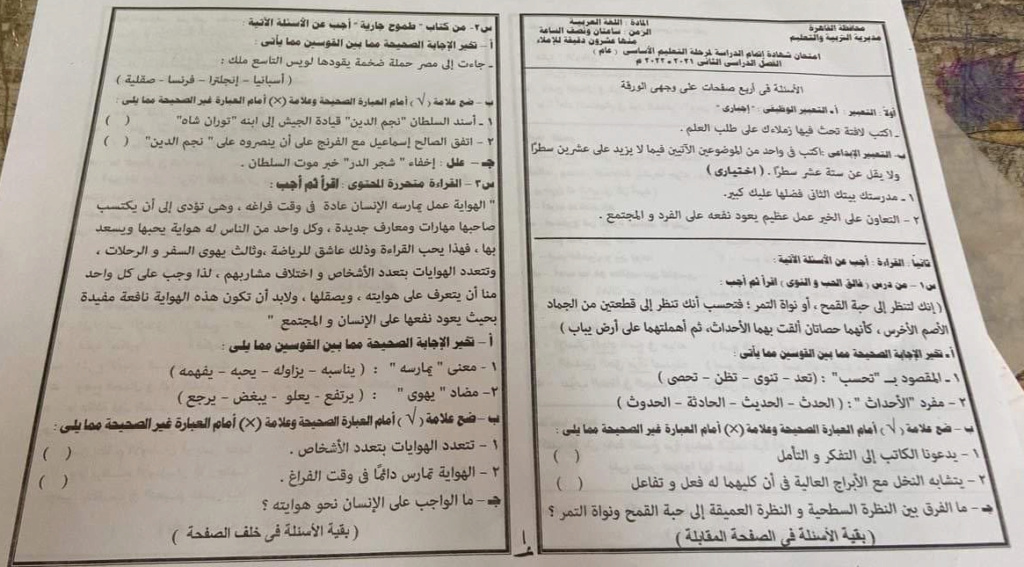 نموذج إجابة امتحان اللغة العربية ثالثة اعدادي ترم ثاني 2022 محافظة القاهرة 113