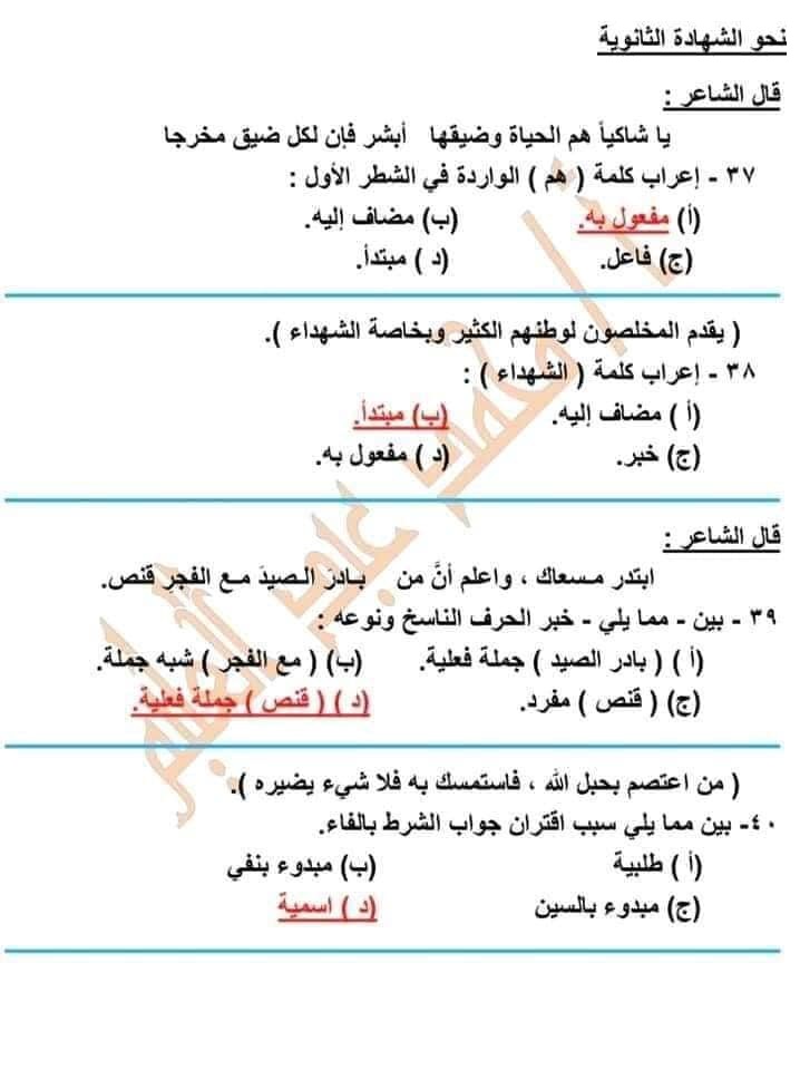 نموذج امتحان اللغة العربية للثانوية العامة 2022  1_138410