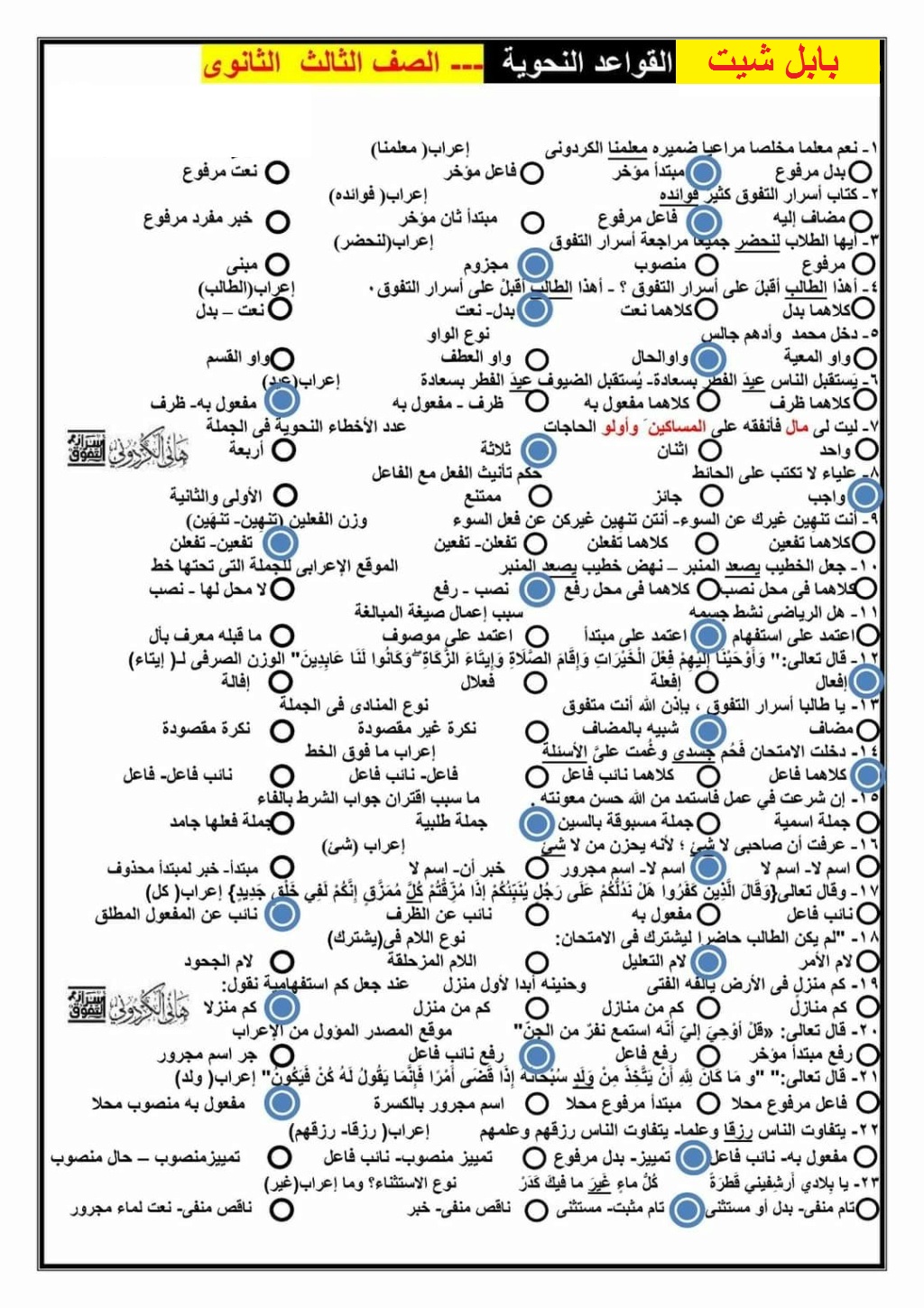 امتحان لغة عربية "بابل شيت" للثانوية العامة 2024 1_38210