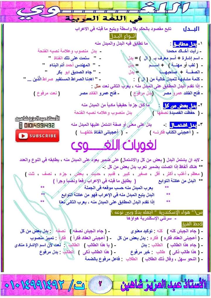 مراجعة اللغة العربية للصف الثالث الاعدادى ترم أول 2022 أ/ ياسمين احمد  2_talb21
