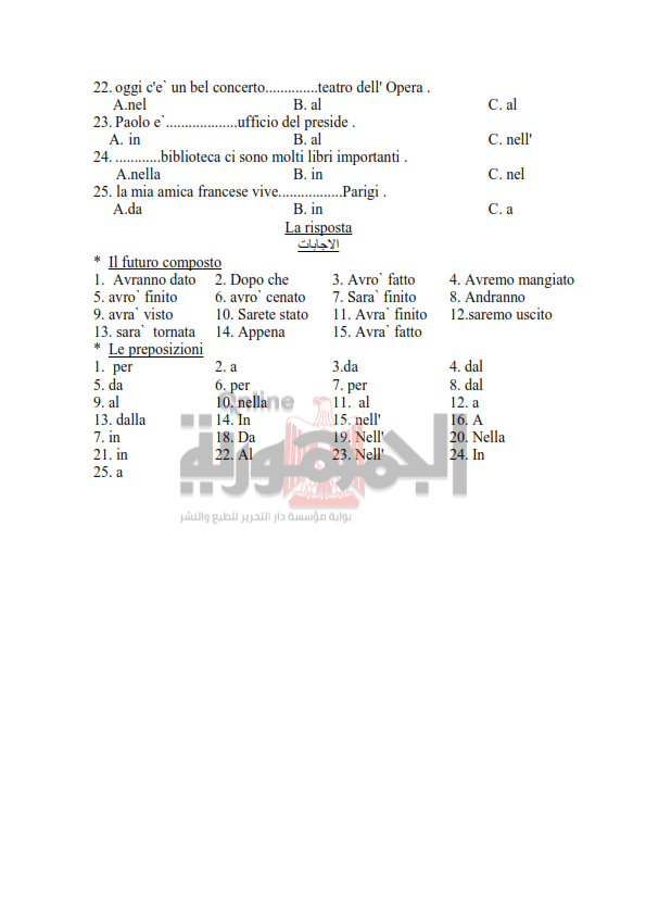 مراجعة اسئلة القواعد المتوقعة في امتحان اللغة الإيطالية للثانوية العامة  Il_fut13