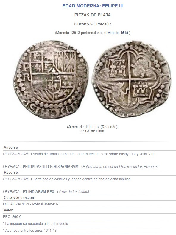 8 reales macuquinos de Felipe IV de Potosí. Felipe12