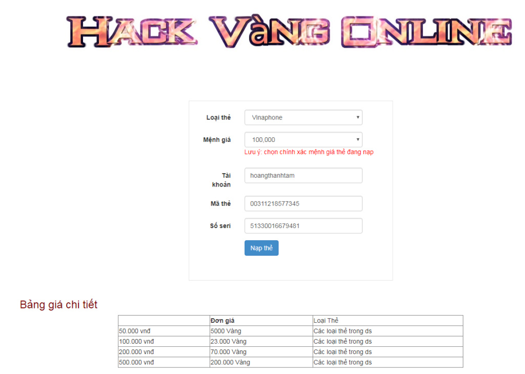 Hack game Cửu Âm 3D VNG Vangha10