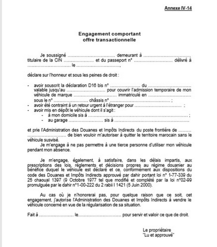 [Formalités/Pers, Véhic] Listing des formalités de douane pour SORTIE du Maroc sans son véhicule Sortie10