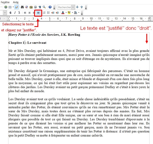 Justifier un texte et éviter les grands espaces entre les mots sur Open Office Texte_18