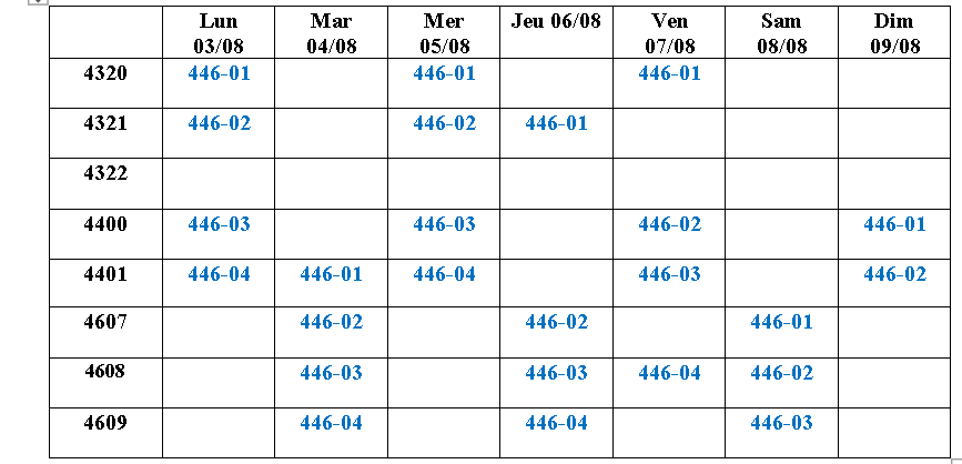 Affectations ligne 446 du 03 au 09 août 2020 Affect13