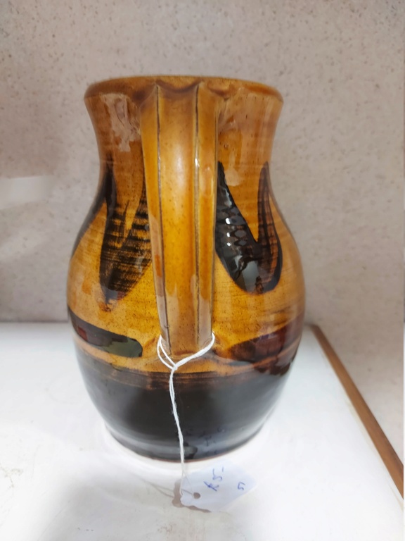 Earthenware slipware jug with triangles mark - Pilsdon Pottery, Dorset 20220310