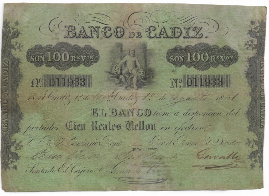 Billetes del Banco de Cádiz 1_100_11