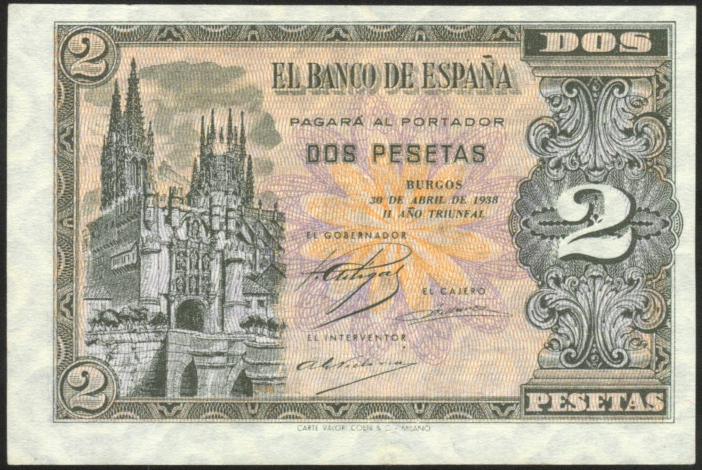 2 Pesetas 30 abril 1938, Banco España Burgos P23-do10