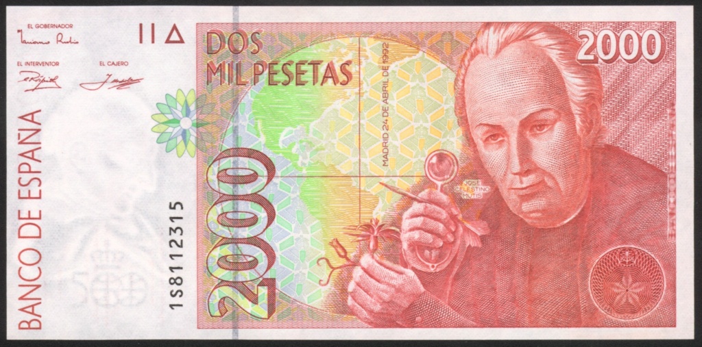 Los dos modelos del billete de 2.000 pesetas de 1.992. R17-2010