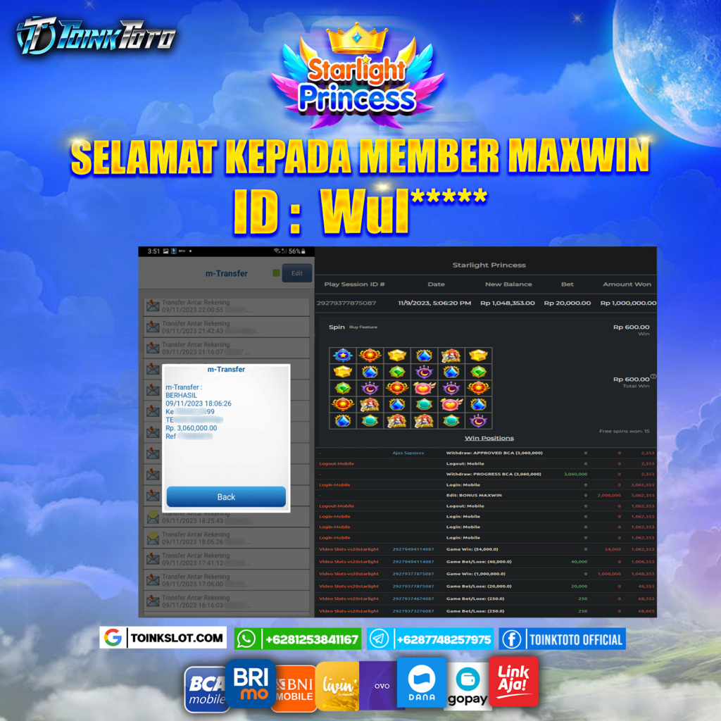 TOINKTOTO - JACKPOT SLOT STARLIGHT PRINCESS : KAMIS 09 NOV 2023 417