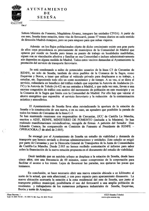 Carta a Fomento del Alcalde sobre Cercanias en Seseña Carta_11