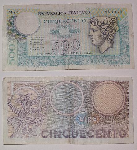 Billet italien de 500 lires (1974/1979)./COL 500_li10
