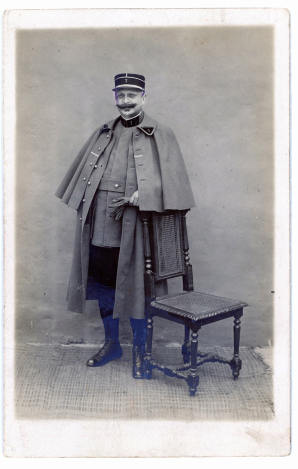 (P) Belle carte photo officier en BH du 7°Génie Manteau à rotonde vareuse 13/15 7ri00013