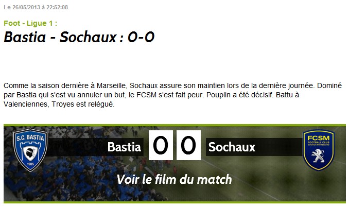 Bastia 0-0 Sochaux S82