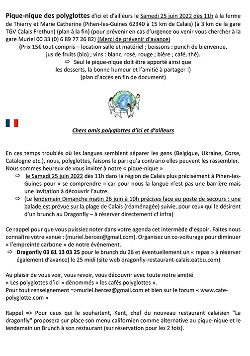 Invitation au pique nique du 25 juin 2022 et lettre de soutien de Mme Macron Tempo129