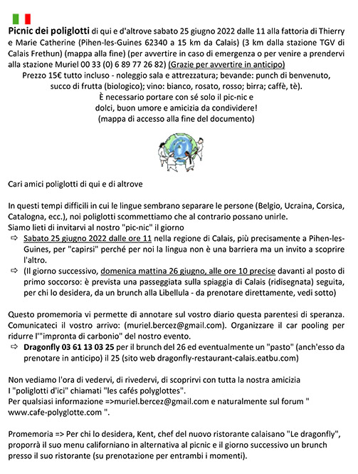 Invitation au pique nique du 25 juin 2022 et lettre de soutien de Mme Macron Tempo134