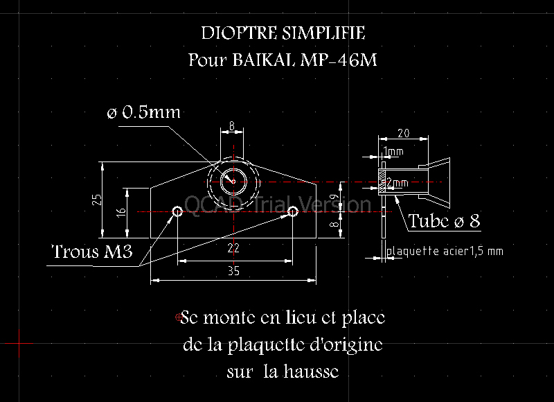 Guidon plexi pour Baïkal MP 46M Dioptr10