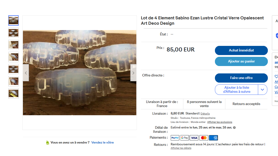 éléments de lustre sabino verre opalescent  2022-036
