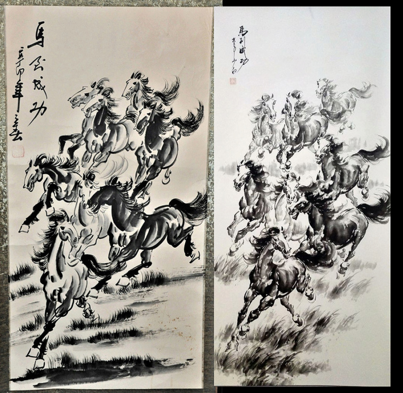 Bannière chevaux  dans le gout de Xu Beihong Xd4r2510