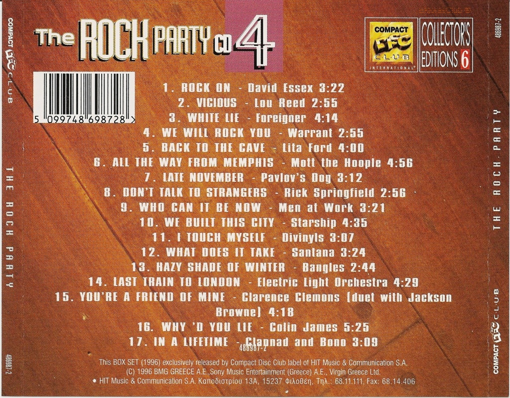 Compact Disc Club - The Rock Party  04 CD's (1996) 30/10/24 Back1654