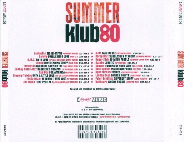 Summer Klub 80 Collection Vol. 01 a 05 " 10 CD's 25/10/22 Back932
