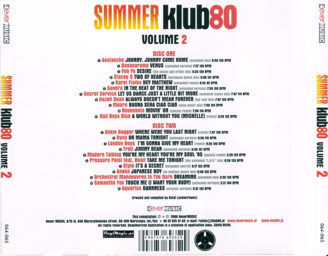 Summer Klub 80 Collection Vol. 01 a 05 " 10 CD's 25/10/22 Back933