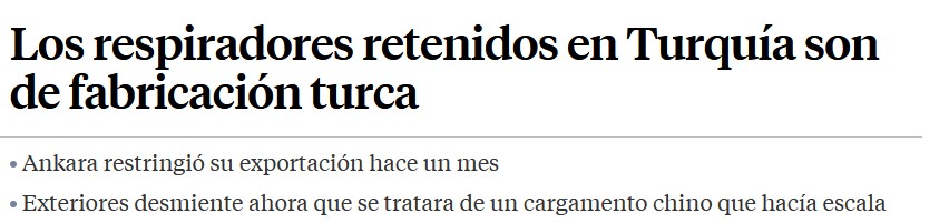 Turquía requisa los respiradores de España para sus propios enfermos y el Gobierno los da por perdidos. Anotac10