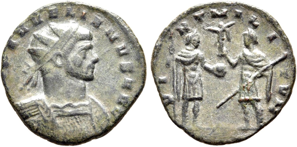 Antoniniano de Aureliano. VIRT MILITVM. Emperador y Soldado. Milán Aureli10