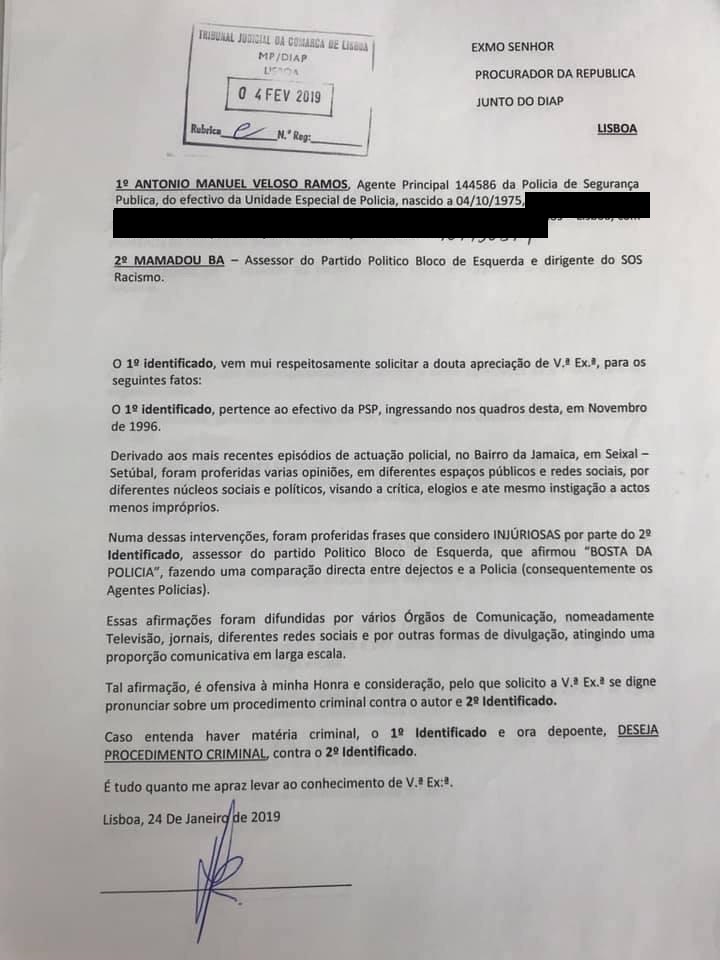  Agente da PSP apresenta queixa crime contra Mamadu Ba Editad10