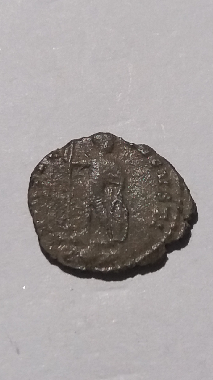 AE4 de Constantino II. VIRTVS - AVGVSTI. Emperador estante con lanza y escudo. Roma. Scree446