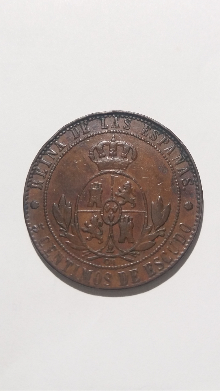 5 céntimos de escudo Isabel II 1868 Barcelona  Scree715