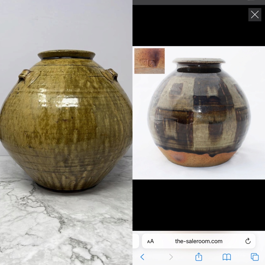 Leach St Ives Studio Pottery lugged vase but who could be CW or MC mark? Bd95df10