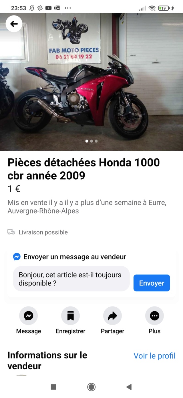 Pièces honda cbr 1000 rr sc59 2008 a 2016 Screen40